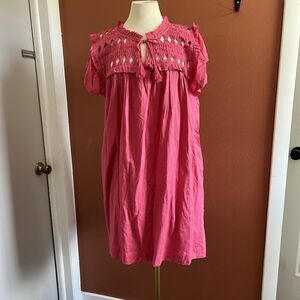 Dear John Pink Osiris Dress Small Ruffle Sleeve Concert Relaxed Fit pleats